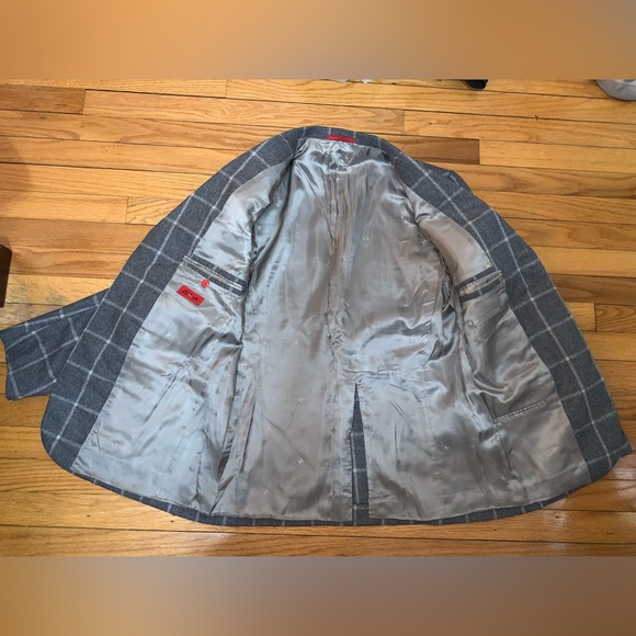 Isaia Plaid Cashmere Wool Grey Suit Windowpane Size 50 Drop 8R Base Marechiaro - Picture 9 of 12